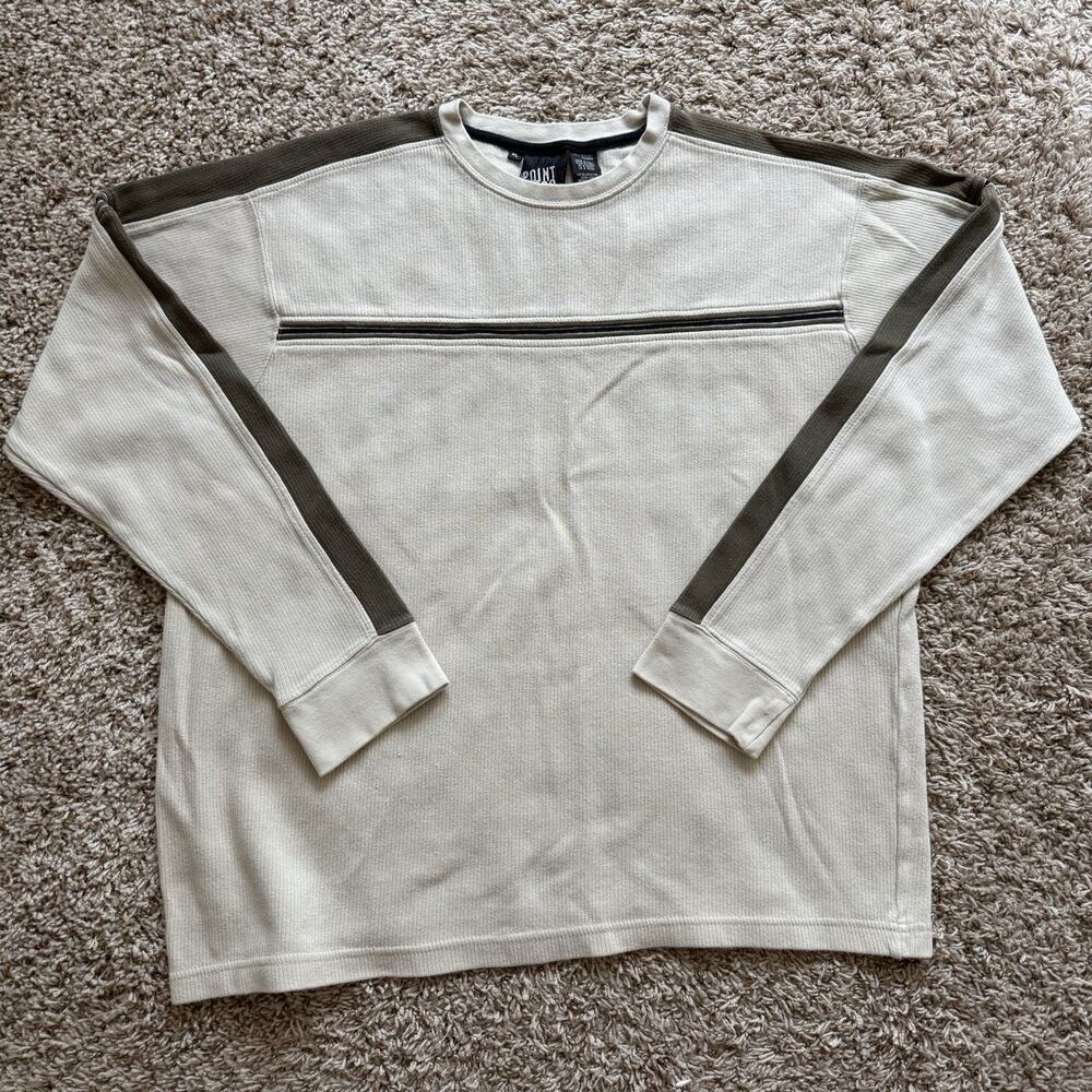 Vintage Point Zero LS Shirt Size XL Green Beige Ribbed Thermal Skater Grunge Y2k